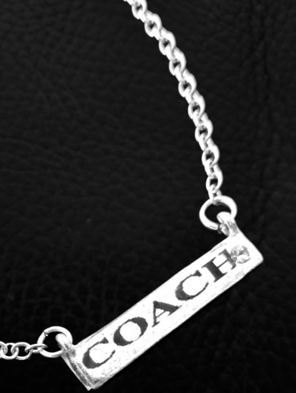 Coach Silver-Tone Bar Necklace with Logo